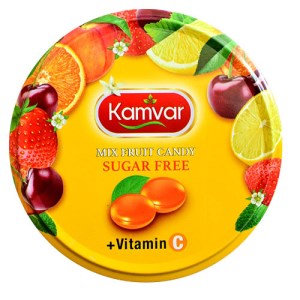 کامور آبنبات رویال شش میوه بدون قند و رژیمی قوطی 150 گرم