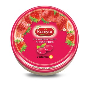 کامور آبنبات رویال توت فرنگی بدون قند و رژیمی قوطی 150 گرم