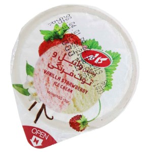 کاله بستنی لیوانی دو رنگ وانیلی توت فرنگی